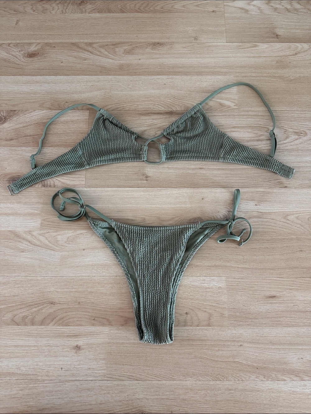 aerie Olive Ribbed Tie-Side Bikini Set